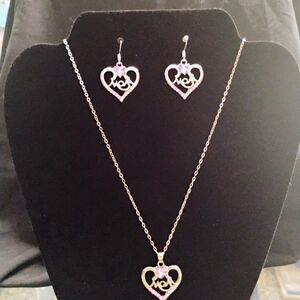 Elegant Heart Necklace and Earring Set with Pink Accents